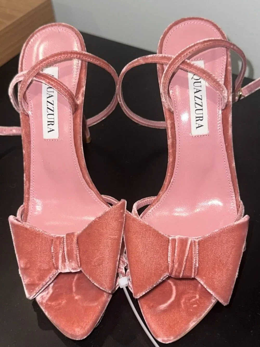 Aquazzura Black Tie 105 Bow-embellished Stiletto Sandals In Pink Velvet - Picture 1 of 8